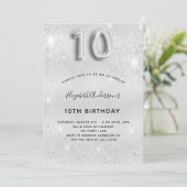 10e verjaardag zilveren glitter kaart (Staand voorkant)
