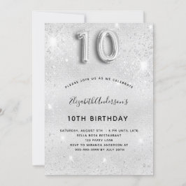 10e verjaardag zilveren glitter kaart