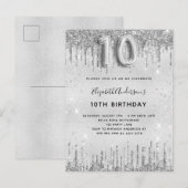 10e verjaardag zilveren glitter meisje uitnodiging briefkaart (Voorkant / Achterkant)