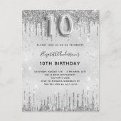 10e verjaardag zilveren glitter meisje uitnodiging briefkaart (Voorkant)
