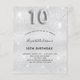 10e verjaardag zilveren glitter uitnodiging