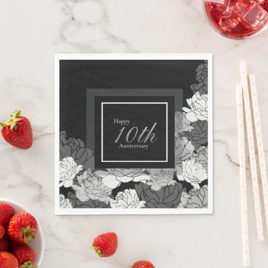 10e verjaardag zilveren, zwarte en witte luiers servet (Insitu)