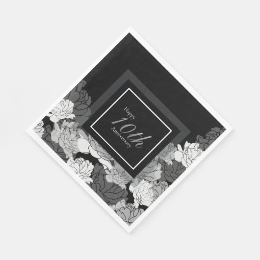 10e verjaardag zilveren, zwarte en witte luiers servet (Hoek)