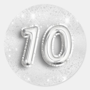 10e verjaardag zilverglitterstof nummer 10 ronde sticker