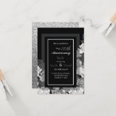 10e verjaardag zilverkleurige, zwarte en witte roz kaart (Voorkant / Achterkant in situ)