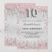 10e verjaardag zilverroze metalen glitterstof kaart (Voorkant / Achterkant)