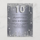 10e verjaardag zilvervormig glitterstof uitnodiging briefkaart (Voorkant)