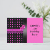 10e verjaardag - Zwarte roze spots patroon & ballo Kaart (Staand voorkant)