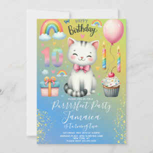 10e Verjaardags Kitten Regenboog Feestje Kaart