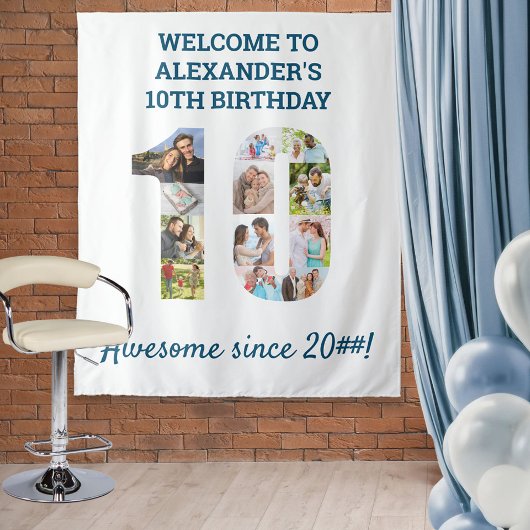10e Verjaardagsfeest Foto Collage Achtergrond Wandkleed