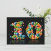 10e verjaardagsfeest, met bubbels en ballen kaart (Staand voorkant)