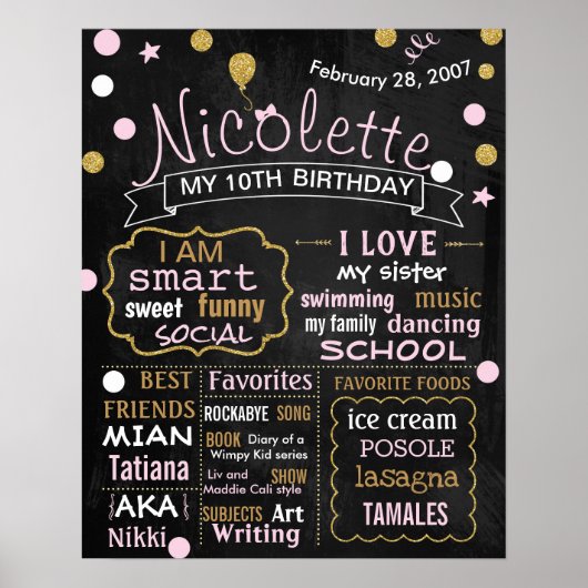 10e verjaardagsfeest poster bord bord (Voorkant)