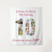 10e verjaardagsfeestje 10 foto collage achtergrond wandkleed (Voorkant)