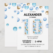 10e Verjaardagsfeestje, Blauw en Gouden Ballon Jon Kaart (Voorkant / Achterkant)