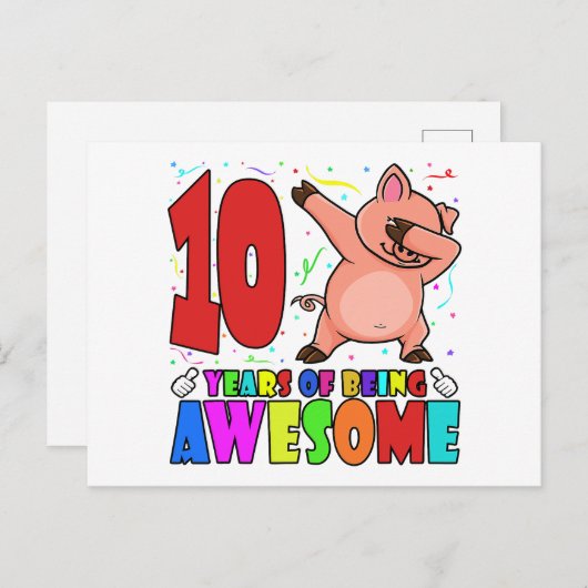 10e verjaardagsfeestje Dabbing Varken - 10 Jaar Ou Briefkaart (Voorkant / Achterkant)