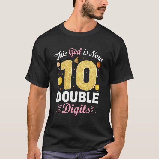 10e verjaardagsfeestje Dit meisje is nu 10 dubbele T-shirt (Voorkant)