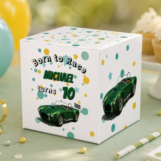 10e verjaardagsfeestje groene raceauto bedankdoosjes