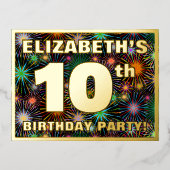 10e verjaardagsfeestje: Krachtige, Kleurrijke Vuur Folie Uitnodiging Briefkaart (Voorkant)