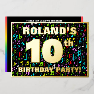 10e verjaardagsfeestje — Leuke, kleurrijke muziek Folie Uitnodiging