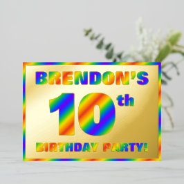 10e verjaardagsfeestje — Leuke, regenboog spectrum Folie Uitnodiging