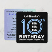 10e Verjaardagsfeestje Modern Blauw en Zwart B451A Kaart (Voorkant / Achterkant)