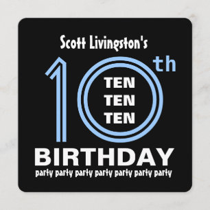 10e Verjaardagsfeestje Modern Blauw en Zwart B451A Kaart