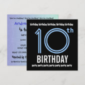 10e Verjaardagsfeestje Modern Blauw en Zwart W689 Kaart (Voorkant / Achterkant)