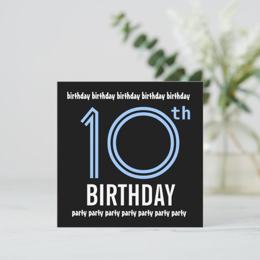 10e Verjaardagsfeestje Modern Blauw en Zwart W689 Kaart (Staand voorkant)