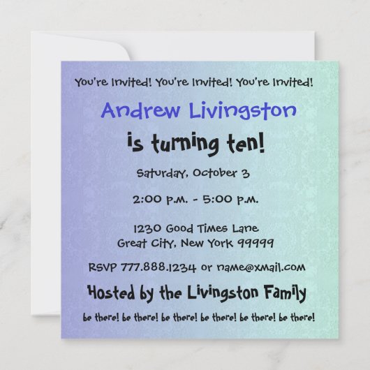 10e Verjaardagsfeestje Modern Blauw en Zwart W689 Kaart (Achterkant)