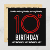 10e Verjaardagsfeestje Modern Rood en Zwart Kaart (Voorkant / Achterkant)