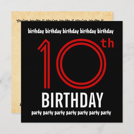 10e Verjaardagsfeestje Modern Rood en Zwart Kaart (Voorkant / Achterkant)