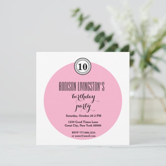 10e verjaardagsfeestje Modern Roze Zwart Bubble V0 Kaart (Staand voorkant)