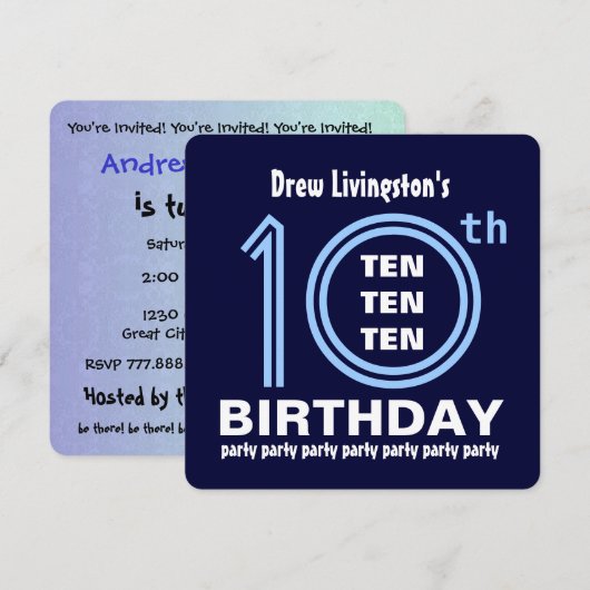 10e Verjaardagsfeestje Moderne tinten van blauw B4 Kaart (Voorkant / Achterkant)