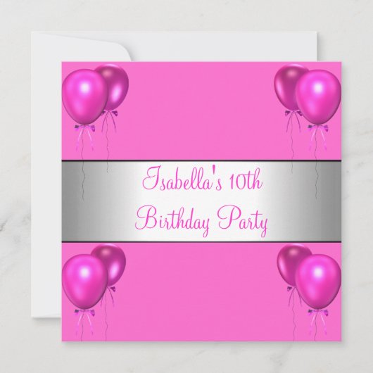 10e verjaardagsfeestje mooi roze heldere ballonnen kaart (Voorkant)