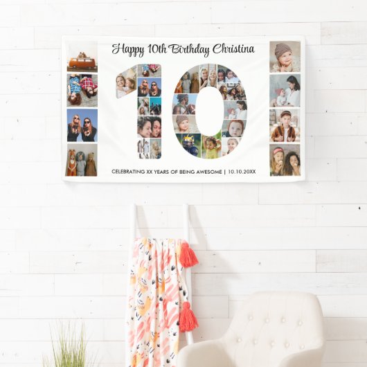 10e verjaardagsfeestje nummer 10 fotocollage spandoek (Insitu)