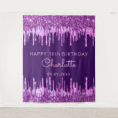 10e verjaardagsfeestje paars roze glittersuikerspr wandkleed (Voorkant)