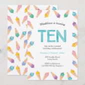 10e verjaardagsfeestje | Rainbow Ice cream uitnodi Kaart (Voorkant / Achterkant)