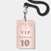 10e verjaardagsfeestje roze goud glitters roze vip badge (Voorzijde met lanyard)