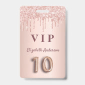 10e verjaardagsfeestje roze goud glitters roze vip badge (Voorzijde)