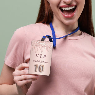 10e verjaardagsfeestje roze goud glitters roze vip badge