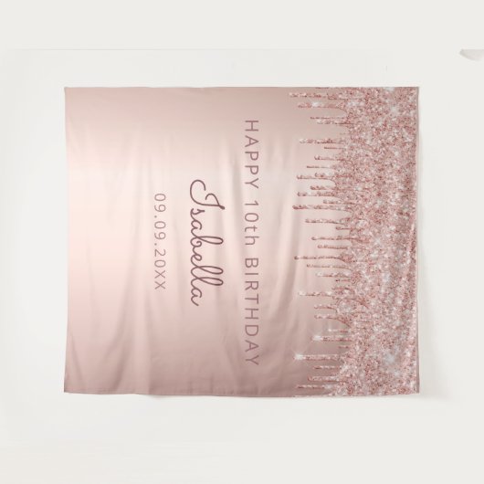 10e verjaardagsfeestje roze gouden glinsterende dr wandkleed (Voorkant (horizontaal))
