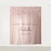 10e verjaardagsfeestje roze gouden glinsterende dr wandkleed (Voorkant)