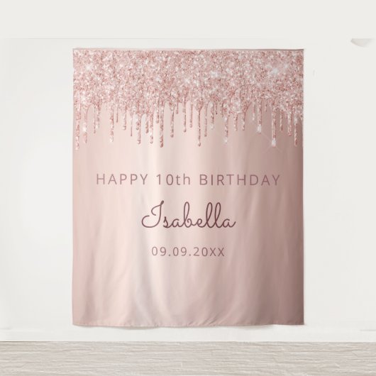 10e verjaardagsfeestje roze gouden glinsterende dr wandkleed (Voorkant)