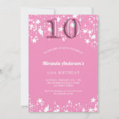 10e verjaardagsfeestje roze witte sterren meisje l kaart (Voorkant)