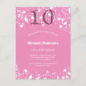 10e verjaardagsfeestje roze witte sterren meisje uitnodiging briefkaart (Voorkant)