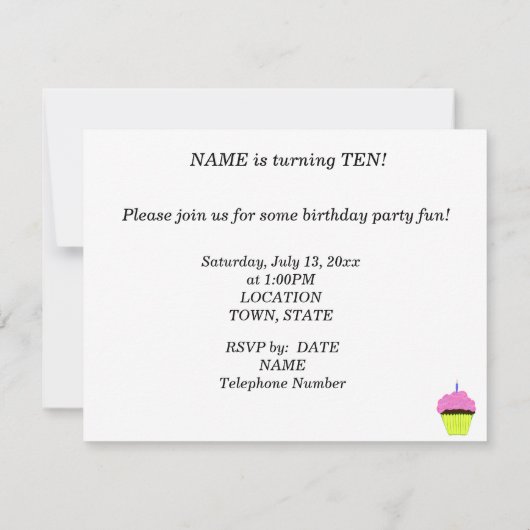 10e verjaardagsfeestje Snoep Bits Cupcake Invitati Kaart (Achterkant)