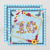 10e verjaardagsfeestje Uitnodiging bloemen, vlinde (Voorkant / Achterkant)