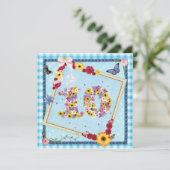 10e verjaardagsfeestje Uitnodiging bloemen, vlinde (Staand voorkant)