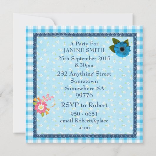 10e verjaardagsfeestje Uitnodiging bloemen, vlinde (Achterkant)