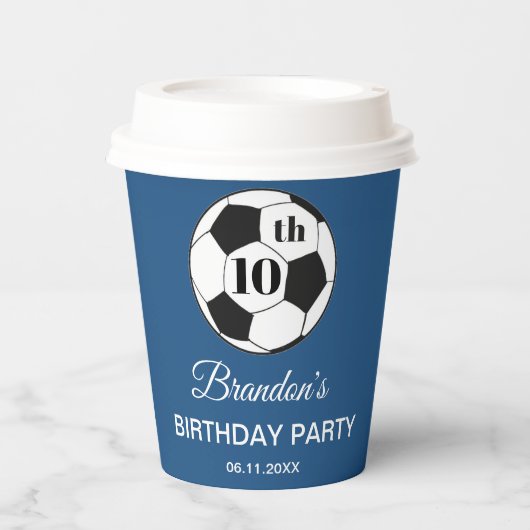 10e verjaardagsfeestje voetbal blauw jongens sport papieren bekers (Voorkant)